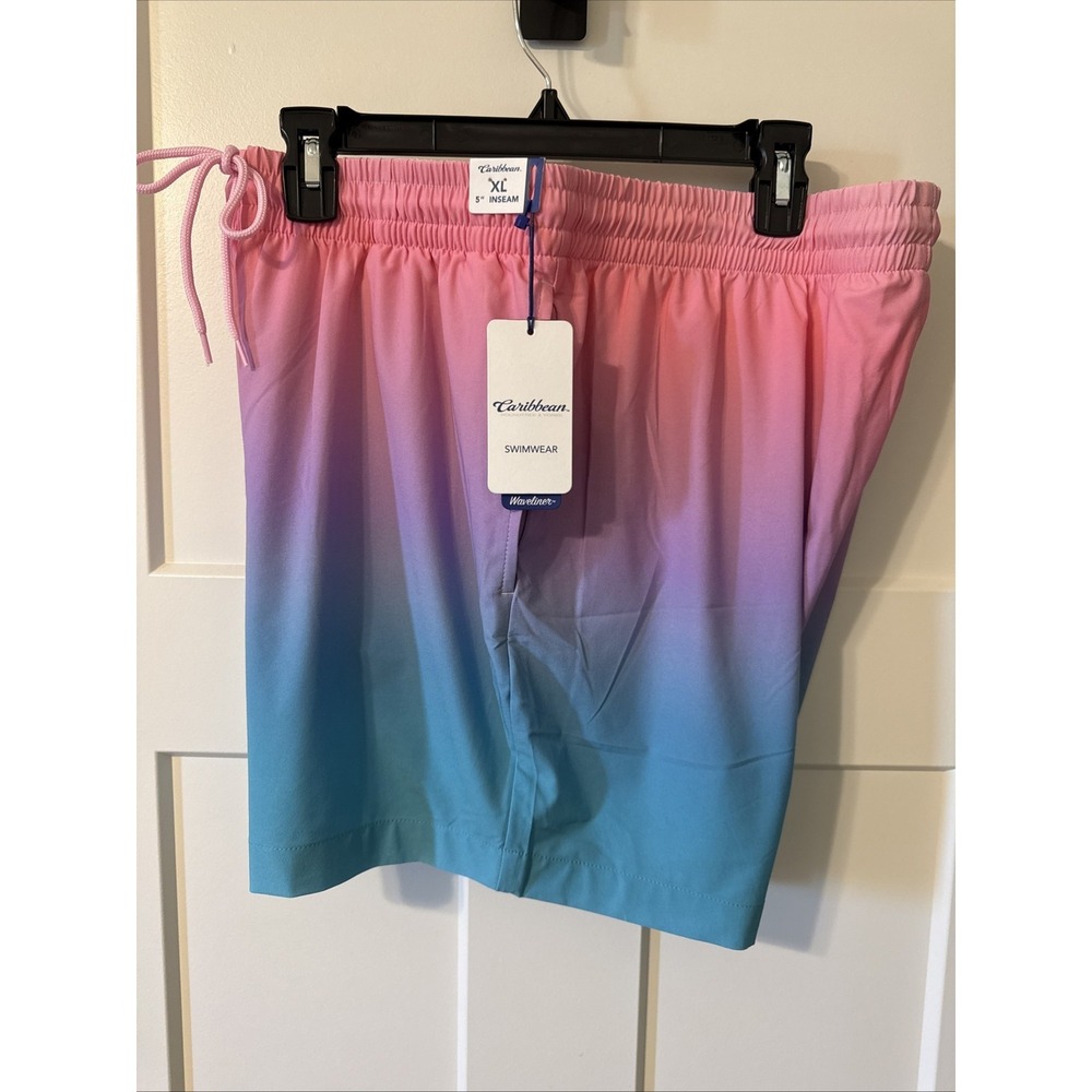 Caribbean Swim Shorts Mens XL Blue Pink Lined Ocean Beach Pool New